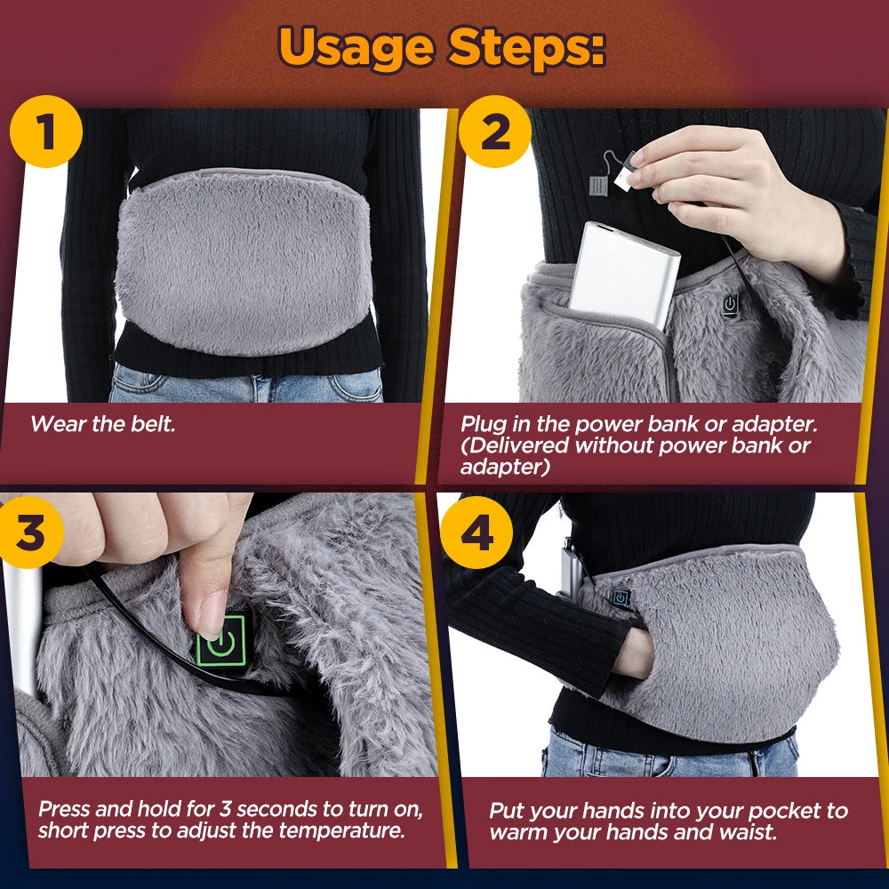 Belt Cold-Proof Hand Waist Warming Pad USB Recharging Abdominal Warmer £18.99