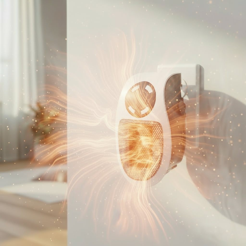 Portable heater with features highlighted on a white background